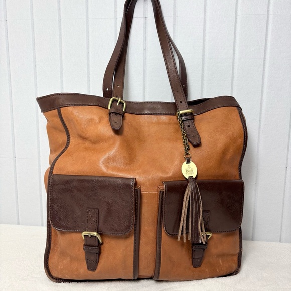 Crown Vintage Tan and Brown Leather Tote Bag - Picture 1 of 10